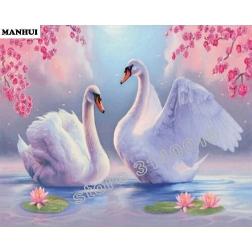 Full Square Diamond 5D DIY Diamond Painting Swan Lake Embroidery Cross Stitch Rhinestone Mosaic Painting Home Decor BFC352