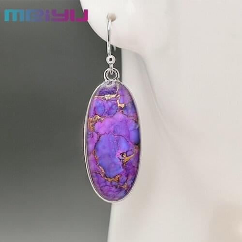 Popular Korean Simple Large Oval Purple Dragon Crystal Opal Pendant Earrings Cosplay Costumes Earring for Girl Fashion Jewelry