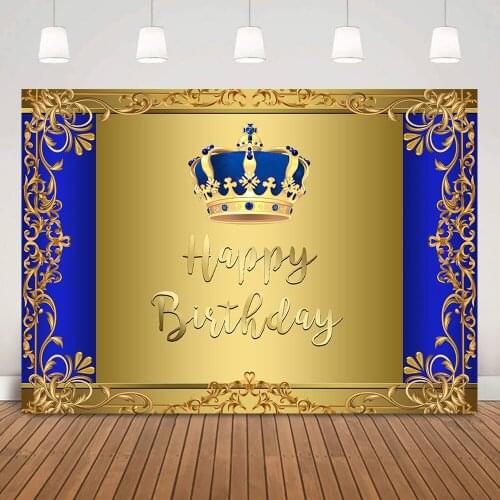 Prince 1st Birthday Photo Backdrop Princess Newborn Happy Birthday Party Background Golden Royal Photography Photoshoot Props