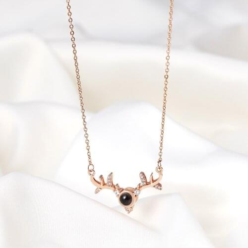 Romantic Crystal Antlers Pendant Rose Gold Color Clavicle Necklace For Women Ladies Fashion Anniversary Party Jewelry Femme Gift