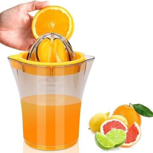 Manual Juicing Cup 2 in 1 Citrus Juicer Lemon Orange Fruit Hand Squeezer ABS Plastic Measuring Cup Built-in Measuring Scale
