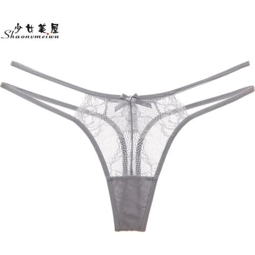 Shaonvmeiwu Sexy lace of Europe and America sheer thongs appeal T pants low waist underpants see-through thin woman