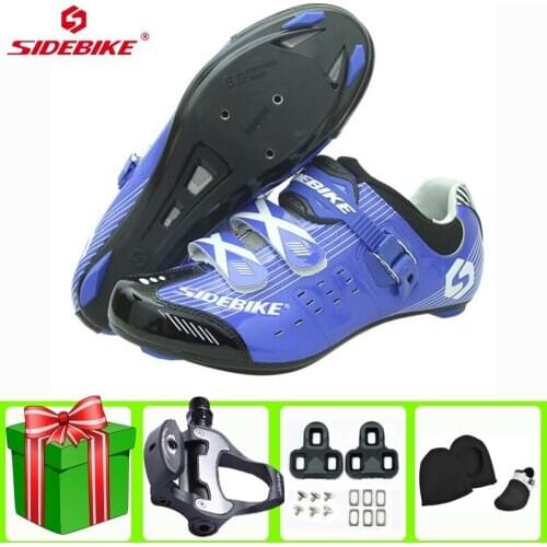 SIDEBIKE Lightweight Road Cycling Shoes Blue Breathable Racing Bike SPD-SL Professional Self-Locking Bicycle Men Sneakers Women