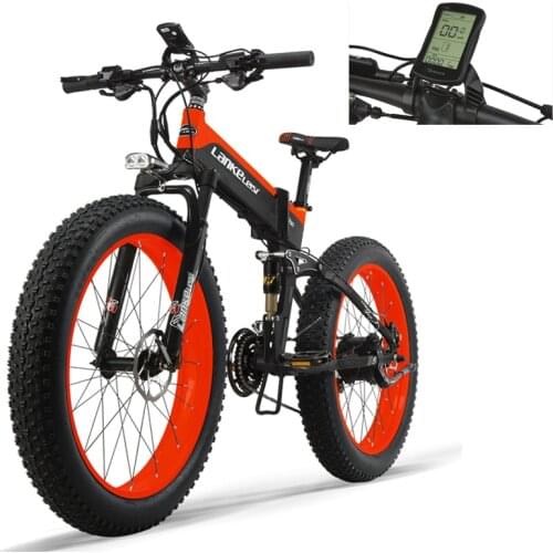 LANKELEISI Foldable 14.5Ah Li-ion Battery Electric Bike with 26'' 48V 1000W Powerful Fat Tire Electric Bicycle Upgraded Fork
