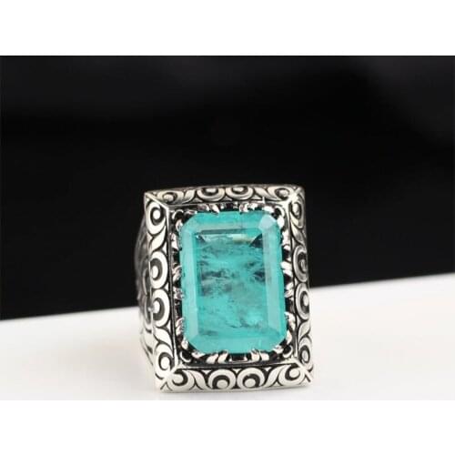 Paraiba Light Blue Mans Silver Handmade Ring, Paraiba Tourmaline 925 Silver Ring