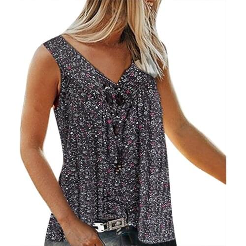 Plus size Fashion Women V Collar Beautifully printeded tops Broken Flowers Sleeveless Leisure Time Shirt Tunique Туника Женская