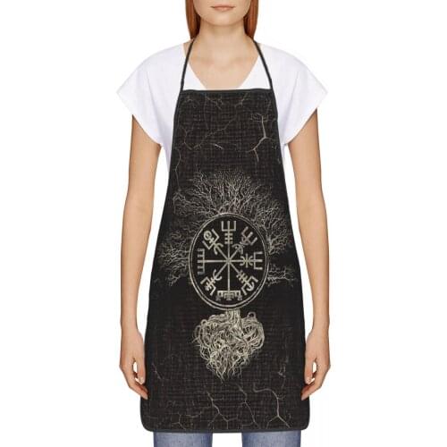 Vegvisir And Tree Of Life Kitchen oil resistant wreath Viking Odin kitchen aprons women Man For restaurants 72*52cm