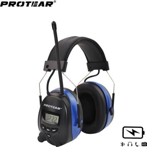 Protear Lithium Battery Bluetooth & Radio AM/FM Safety Ear Muffs NRR 25dB Hearing Protection Tactical Protector For Mowing