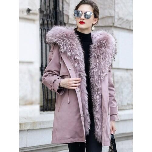 Womens Real Rabbit Liner Parka Winter Coat Women Raccoon Fur Collar Korean Long Jackets Chaqueta Mujer MY