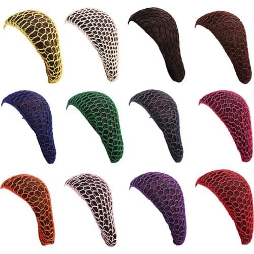 Women Handmade Crocheted Hair Net Snood Mesh Turban Night Sleeping Hat Bonnet Solid Color Protective Slouchy Knit Cap
