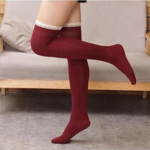 Womens Long Socks Stockings Thigh High Socks Winter Warm Socks Womens Girls Lace Stockings High Tube Socks Students Socks