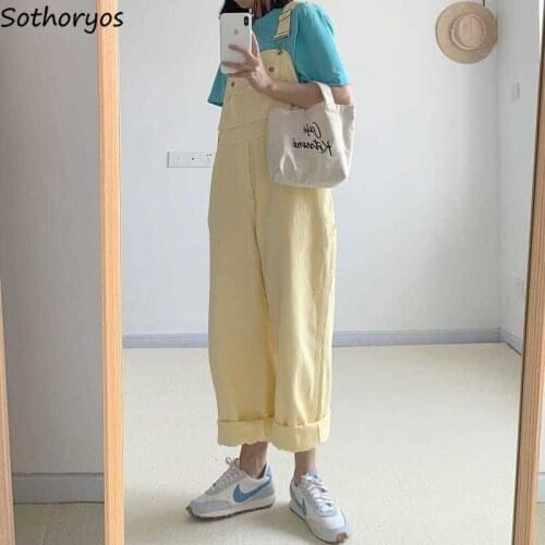 Jumpsuits Women Casual Ankle Length Straight Wide Leg Solid Female Trousers Stylish Chic All-Match Students Womens Bodysuits New