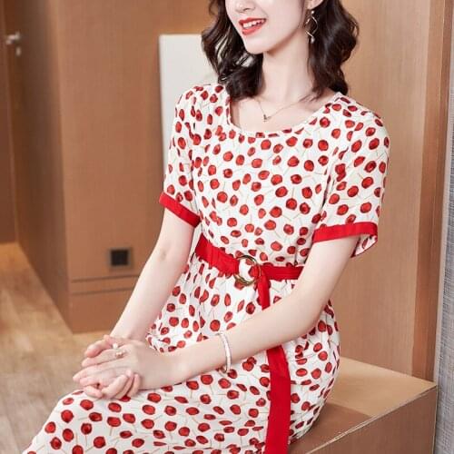 White Red Polka Dot Floral Silk Dresses Women Fashion 2021 Summer Long Casual Sexy Office Work Daily Dress Plus Size Slim Fit