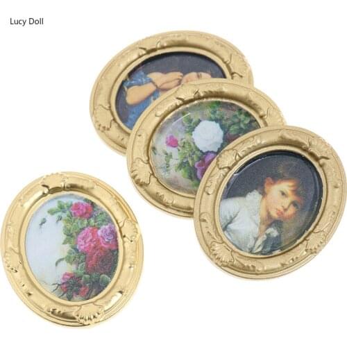 1 PC 1:12 DIY House Miniature Framed Wall Painting Home Decor Room Items Novelty Funny Gifts Baby Kids Toy