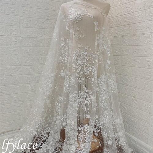 2021 New Style Sequins Embroidery Bridal Gown French Lace Fabrci DIY Sewing Dress Fabric Material