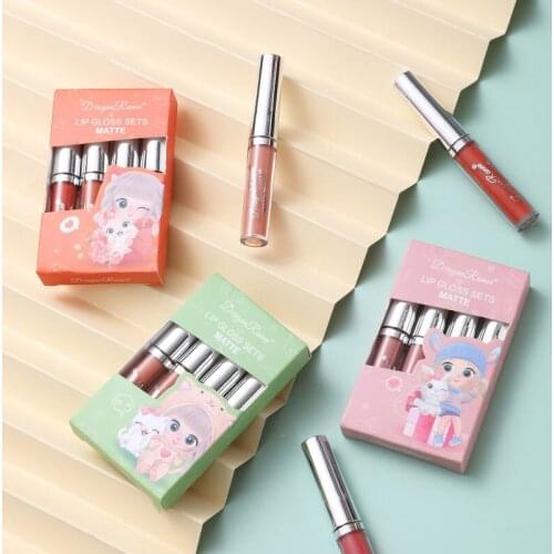 New 4 In 1 Matte Lipstick Kit Velvet Fog Surface Nonstick Cup Long Lasting Waterproof Rose Pink Nude Lip Gloss Daily Makeup