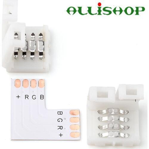 AlliSHOP 5 pcs 4pin 10mm LED strip Light Connector for 5050/3528 SMD RGB Quick Splitter Right Angle Corner Connectors