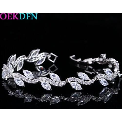 OEKDFN 100% 925 Sterling Silver Bracelet Created Moissanite Gemstone Bangle Charm Wedding Plant Bracelets Women Fine Jewelry
