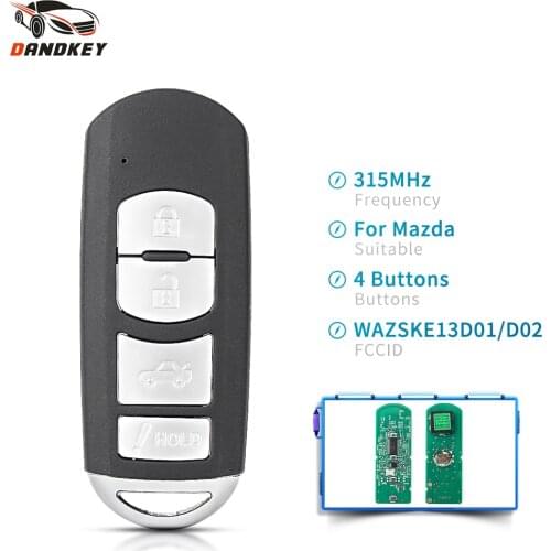 Dandkey Replacement Car Remote Key Fob 4 Buttons 315MHz ID49 Chip For Mazda 3 6 Miata 2013 - 2016 WAZSKE13D01 WAZSKE13D02