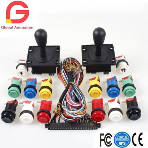 American Style 2Pin Black Handle + Jamma 56 Pin Interface Cabinet Wire Wiring + Happ Type Push Buttons Switch For Pandora box