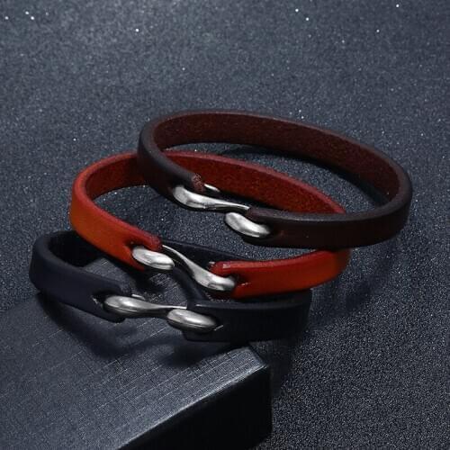 Genuine Leather S Hook Clasp Chic Bracelet Elegant Simple Bangle Men Jewlery Black Brown Cord Bracelet Pulsera Hombre Bijoux