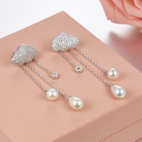 Hot 925 Sterling Silver Solid Cloud Design Jewelry New Trendy Cloud Rain Earring For Women Fashion Earring Zircon Wholesale Best