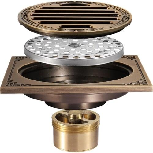 HIDEEP copper antique copper floor drain large displacement bathroom deodorant green bronze floor drain factory