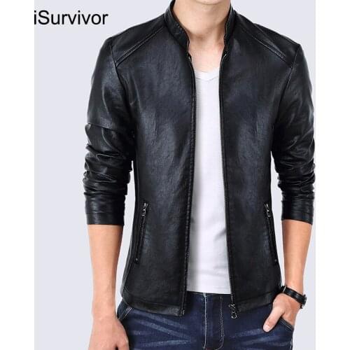 ISurvivor 2021 New Mens Slim Leather Jacket Spring And Autumn Casual Outdoor Leather Quality PU Leather Jacket