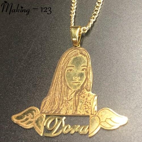 Making-123 Gold Plate Cartoon Name Pendent Necklace For Kids Custom Personal Photo Picture Nameplate Pendent for Family Gifts
