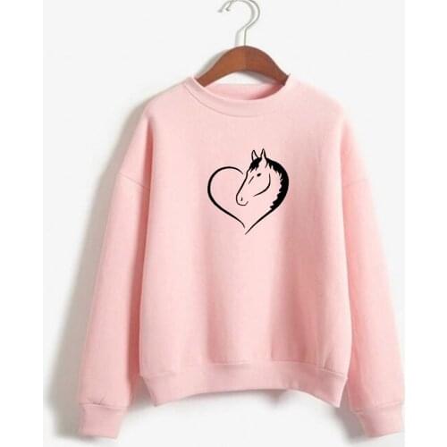 Kawaii LOVE HEART HORSE Printed sweatshirt Women Short Sleeves Fashion Streetwear hoodies Girl Harauku Clothes Drop Ship 1 order