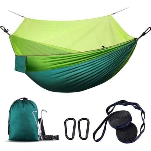 Camping Hammock with Net,Lightweight Outdoor Indoor Portable Hammock with Tree Starps Carabiners for Travel Hiking Adventures