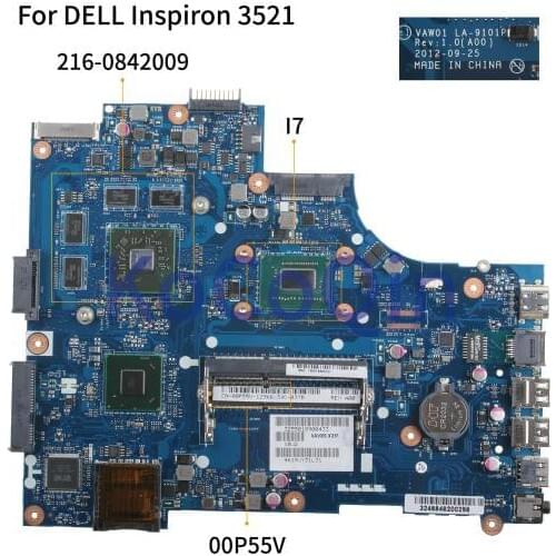 KoCoQin Laptop motherboard For DELL Inspiron 15R 3521 5521 Core I7 Mainboard VAW01 LA-9101P CN-00P55V 00P55V SR0XG 216-0842009
