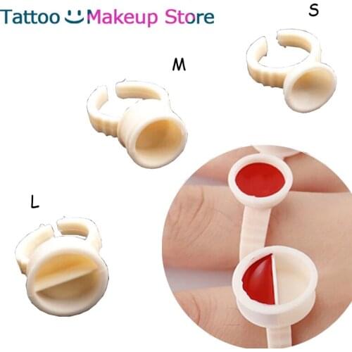 100Pcs S/M/L Tattoo Ink Ring Cup Tattoo Supplies Microblading Eyebrow Lip Painting Tattoo Ink Dispenser Cup for Paint Adjustable