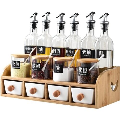 Kitchen Supplies Storage Rack Household Condiment Jar Combination Set Kitchen Seasoning Box Supplies Oil and Vinegar Jar Rack