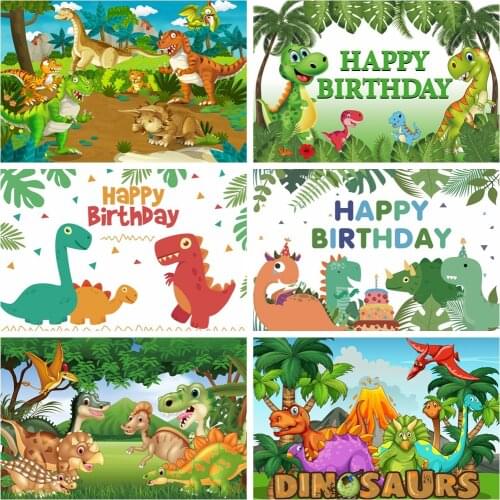 Laeacco Dinosaur Jungle Forest Safari Party Newborn Baby Shower Boy Birthday Backdrop Photography Background for Photo Studio