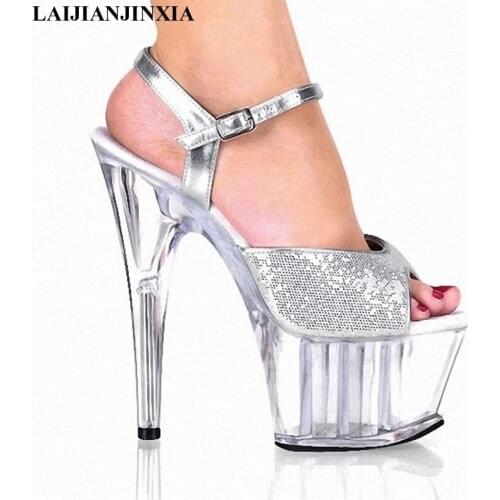 LAIJIANJINXIA Glitter Sexy Crystal 15cm high-heeled Fashion Shoes Sandals Plus Size Shoes 6 inch High Heels Shoes Crystal Shoes