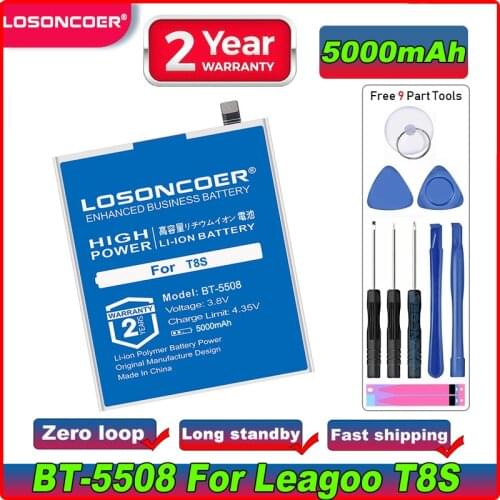LOSONCOER 4550mAh BT-5508 Good Quality Smart Phone Batteries For Leagoo T8S Replacement Battery+Free Tools