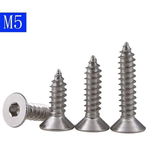 M5 5mm Hex Socket Screws Flat Head Bolts Allen Countersunk Self-Tapping