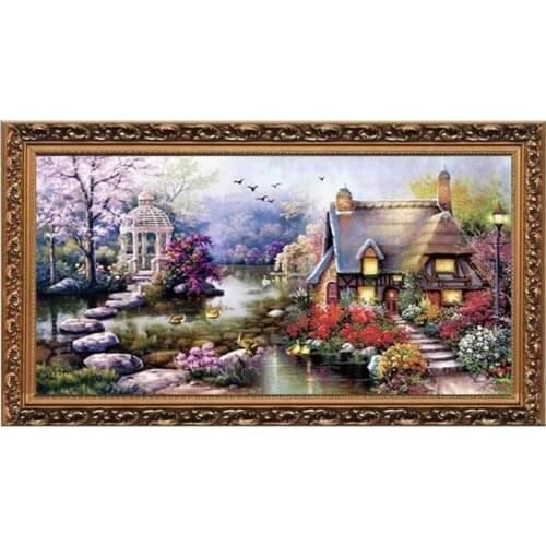 Cross needle DIY Handmade Needlework Set Embroidery Kit Precise Printed Graden Cottage Pattern Cross-needle 64 x 37cm Home Decor