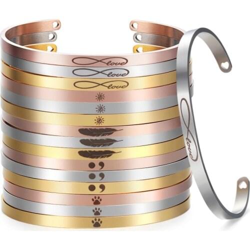 Stainless Steel Width 4mm/6mm Open Cuff Bracelet Customized Bracelet Engraved Words Bracelet Bangle Jewelry Couple Bracelet