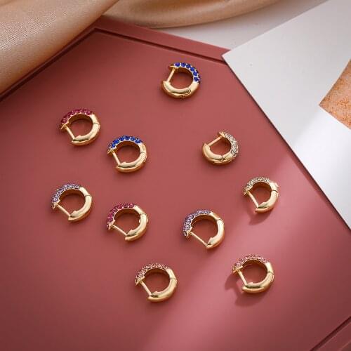 New Fashion Multicolor CZ Hoop Earrings for Women Girls Trendy Thin Circle Round Ear Buckle Cartilage Earring Huggie Jewelry