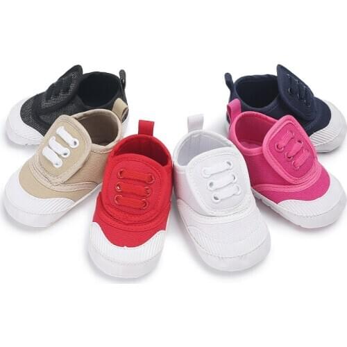 0-18M Babies Boy Shoes Sole Soft Canvas Solid Footwear for Newborns Toddler Crib Moccasins 6 Colors Available
