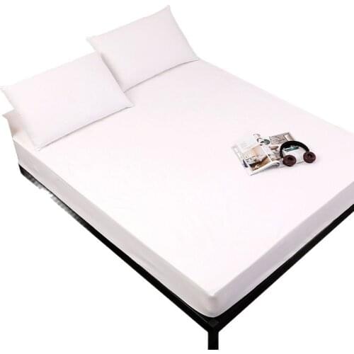 Solid Mattress Protector with Elastic Band Sanding Breathable Bed Mattress Cover Anti-mite Washable Pure Color White