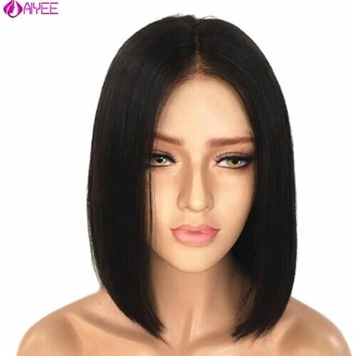 AIYEE Short Straight Brazilian Wig Synthetic Middle Part Hair Wigs Full Head for Black Women Heat Resistant Wig for Women