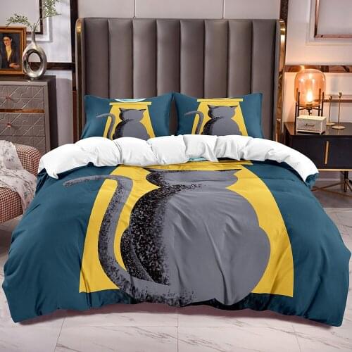 Cartoon Fat Cat Print Duvet Cover for Kids Cat and Fish Bedding Comforter Cover Sets with Boys Girls Duvet Quilt Cover Zipper