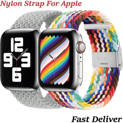 Nylon Watch Band For Apple Watch Bands 44mm 40mm 42mm 38m Adjustable Braided Loop For IWatch 6/SE/5/4/3 Elastic Sport Strap