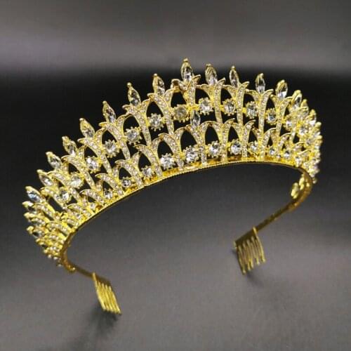 Crystal Bridal Tiaras Queen Big Crowns Women Gold Rhinestone Baroque Pageant Diadem Vintage Wedding Hair Accessories Jewelry