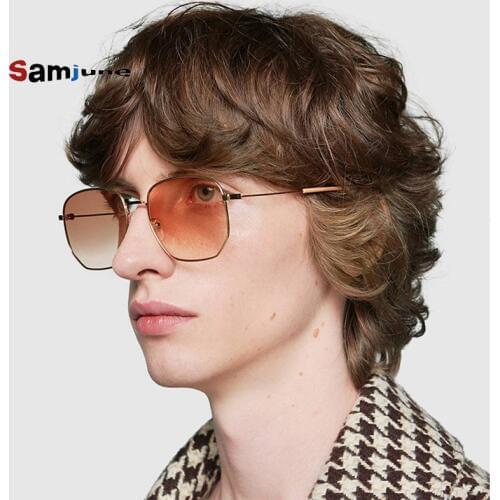Samjune Men Hexagonal Flat Lenses Aviation Sunglasses Brand Designer New Vintage Women Mirror Driving Sun Glasses