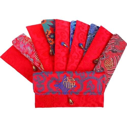 Lucky Money Bag Cloth Floral Red Envelope New Year Packet For Spring Festival 10.5cm x 19.5cm