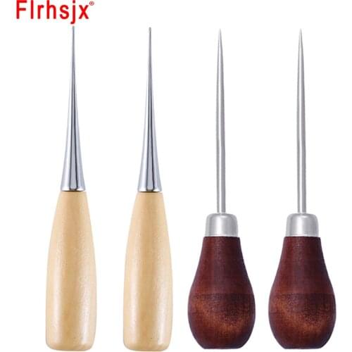 Wooden Handle Sewing Awl Hand Stitch Leather Awl Tools Leather Needles for DIY Sewing Repairing Shoe Repair Tools Accessories
